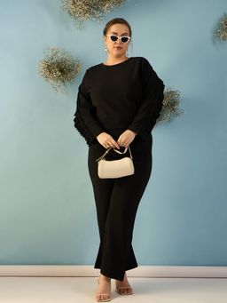 Kibo - Women Black Polyester Round Neck Co-Ord Set