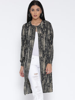Sera - Black and Off-White Printed Longline Shrug