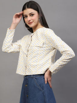 Sera - Off White Crew Neck Button Front Statement Jacket