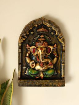 Unravel India - Blessing Ganesha Fiber Procession Wall Art In Wooden Frame Wall Hanging