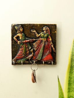 Unravel India - Wooden Key Holder Wall Hanging (5 Hooks)