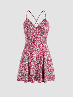Cider - Floral Lace Up Backless Mini Dress