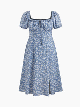 Cider - Fruit Square Neck Puff Sleeve Midi Dress Curve & Plus