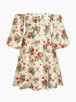 Cider - Fruit & Floral Off-shoulder Slit Mini Dress Curve & Plus