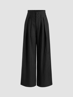 Cider - Mid Waist Striped Pleated Button Trousers