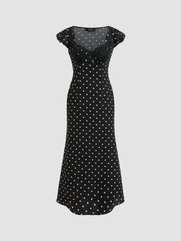 Cider - Woven Sweetheart Polka Dot Lace Trim Maxi Dress