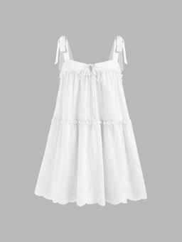 Cider - 100% Cotton Square Neck Babydoll Ruffle Knotted Mini Dress