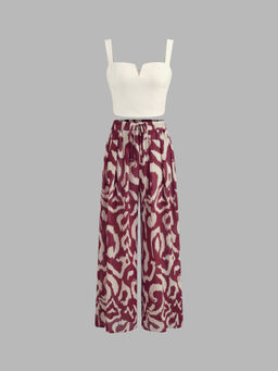 Cider - Square Neck Solid Crop Tank Top With High Rise Abstract Knotted Wide Leg Trousers