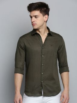 SHOWOFFFF - Mens Spread Collar Olive Solid Shirt