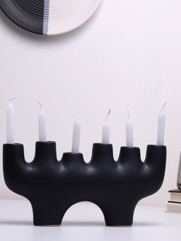 Bonhomie Black Solid Minimalistic Ceramic Candle Stick Stand