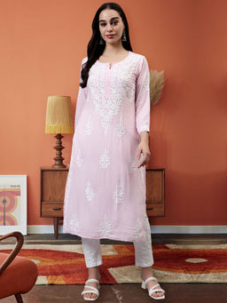 Seva Chikan - Hand Embroidered Pink Modal Lucknowi Chikankari Kurta