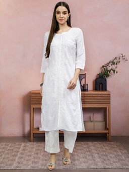 Seva Chikan - Hand Embroidered White Cotton Lucknowi Chikankari Kurta