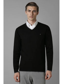 Louis Philippe - Men Black Regular Fit Solid Full Sleeves Sweater