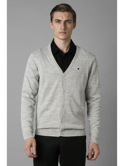 Louis Philippe - Men Grey Regular Fit Woven Full Sleeves Cardigan