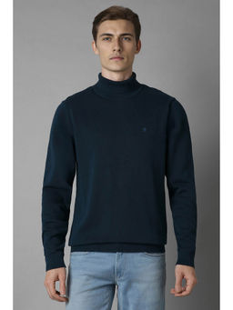 Louis Philippe - Men Navy Blue Regular Fit Solid Full Sleeves Sweater
