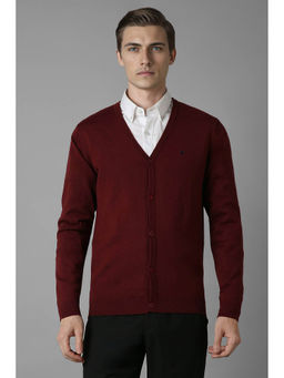 Louis Philippe - Men Maroon Regular Fit Solid Full Sleeves Cardigan