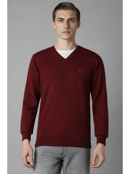 Louis Philippe - Men Maroon Regular Fit Solid Full Sleeves Sweater