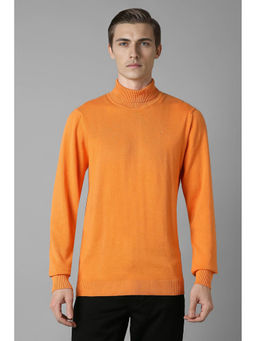 Louis Philippe - Men Orange Regular Fit Solid Full Sleeves Sweater