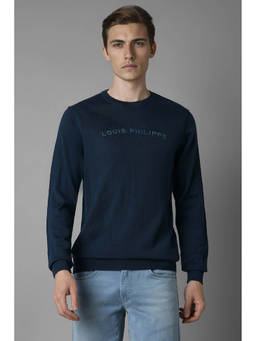 Louis Philippe - Men Navy Blue Regular Fit Solid Full Sleeves Sweatshirt