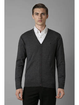 Louis Philippe - Men Grey Regular Fit Solid Full Sleeves Cardigan