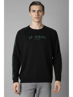 Louis Philippe - Men Black Regular Fit Printed Full Sleeves Sweatshirt