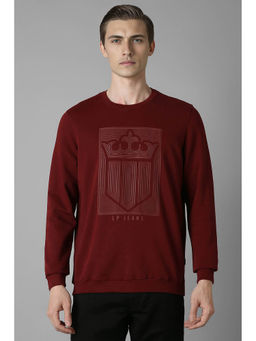 Louis Philippe - Men Maroon Regular Fit Graphic Full Sleeves Sweatshirt