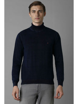 Louis Philippe - Men Navy Blue Regular Fit Solid Full Sleeves Sweater