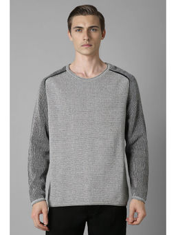Louis Philippe - Men Grey Regular Fit Colorblock Full Sleeves Sweater