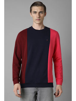 Louis Philippe - Men Navy Blue Regular Fit Colorblock Full Sleeves Sweatshirt