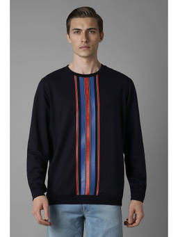 Louis Philippe - Men Black Regular Fit Stripes Printed Full Sleeves Sweatshirt