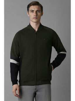 Louis Philippe - Men Olive Regular Fit Colorblock Full Sleeves Jacket