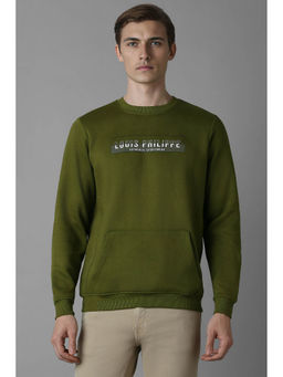 Louis Philippe - Men Olive Regular Fit Solid Full Sleeves Sweatshirt