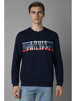 Louis Philippe - Men Navy Blue Regular Fit Printed Full Sleeves Sweatshirt
