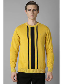 Louis Philippe - Men Yellow Regular Fit Stripes Printed Full Sleeves Sweater