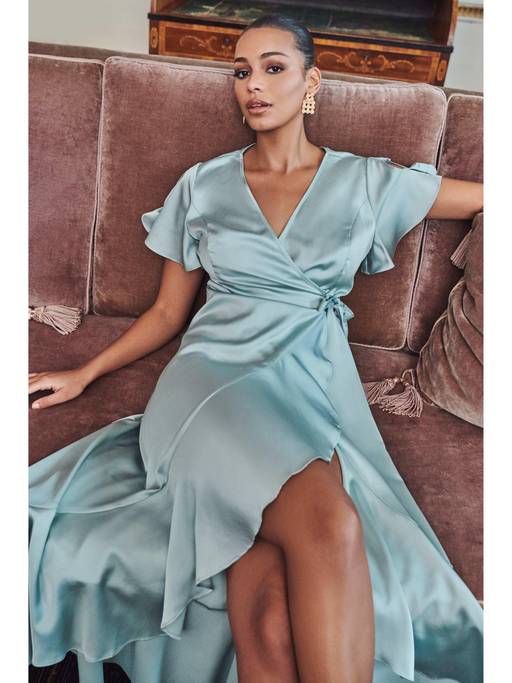 Buy Quiz Clothing Green Wrap Frill Sleeve Maxi Dress Online