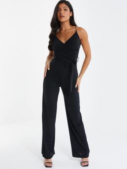 Quiz Clothing - Black Slinky Chain Srap Palazzo Jumpsuit (Set of 2)