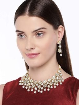 I Jewels - White Gold Plated Traditional Kundan Bridal Choker Necklace Jewellery Set