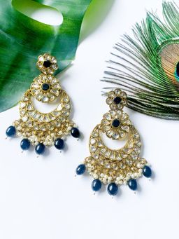 I Jewels - Gold Plated Traditional Kundan Pearl Chandbali Earrings Teal