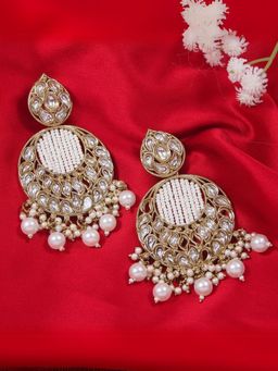 I Jewels - Gold Plated Traditional Kundan Pearl Chandbali Earrings White