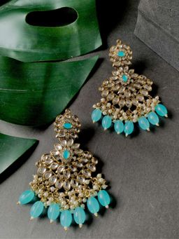 I Jewels - Gold Plated Traditional Kundan Pearl Chandbali Earrings -E3160Sb