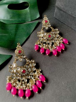 I Jewels - Gold Plated Traditional Kundan Pearl Chandbali Earrings -E3156Q