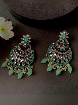 I Jewels - Silver Plated Traditional Pearl Kundan Beaded Chandbali Earrings -E3028ZMin