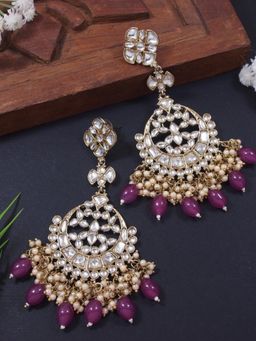 I Jewels - Purple Gold Plated Traditional Kundan Pearl Chandbali Earrings -E3157
