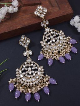 I Jewels - Lavender Gold Plated Traditional Kundan Pearl Chandbali Earrings -E3157Pu