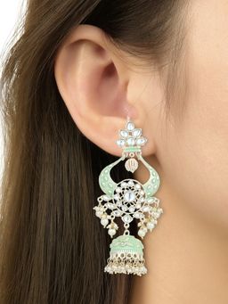 I Jewels - Gold Plated Traditional Kundan Pearl Meenakari Jhumka Earrings -E2902Min