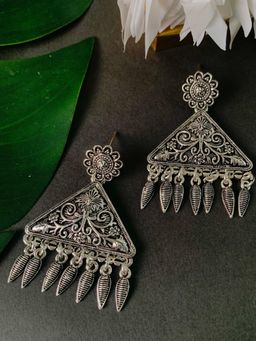 I Jewels - Ethnic Silver Oxidized Afghani Style Trending Earrings -E3139OX