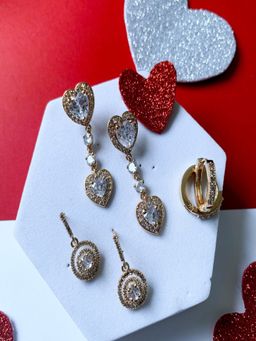 I Jewels - Valentine Special Rose Gold Plated Cubic Zirconia Combo Earrings