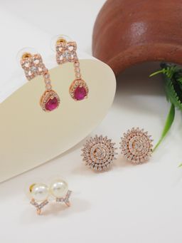 I Jewels - Valentine Special Cubic Zirconia Pearl Combo Earrings