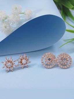 I Jewels - Valentine Special Rose Gold Plated Cubic Zirconia Combo Earrings