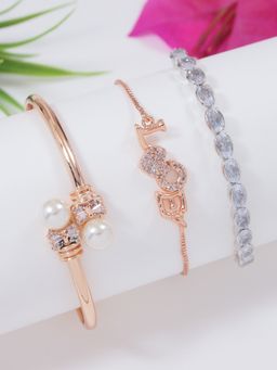 I Jewels - Valentine Special Silver/Rose Gold Plated Adjustable Combo Bracelets